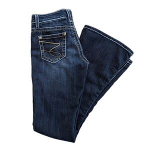 RARE Vintage Seven7 Crystal Embellished TULIP Flare Low Rise Topstitch Jeans 28